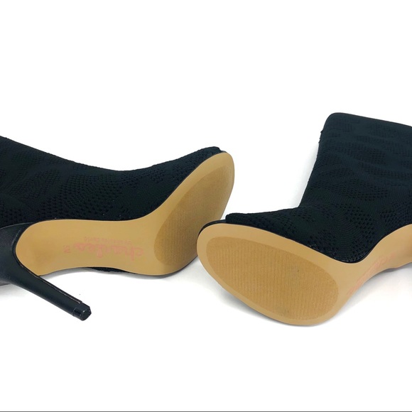 Charles David Black Eyelet Stretch Open Toe Mid Calf Bootie Size 5M - Picture 5 of 8